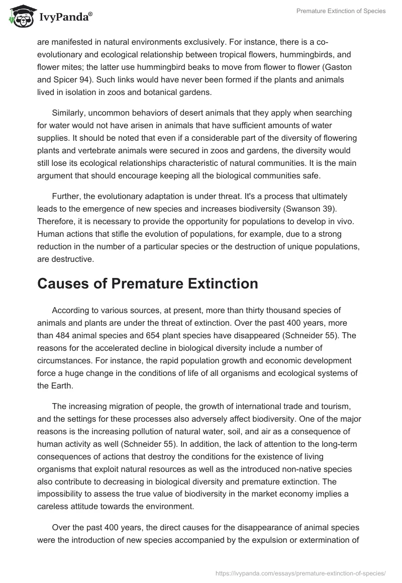 Premature Extinction of Species. Page 2