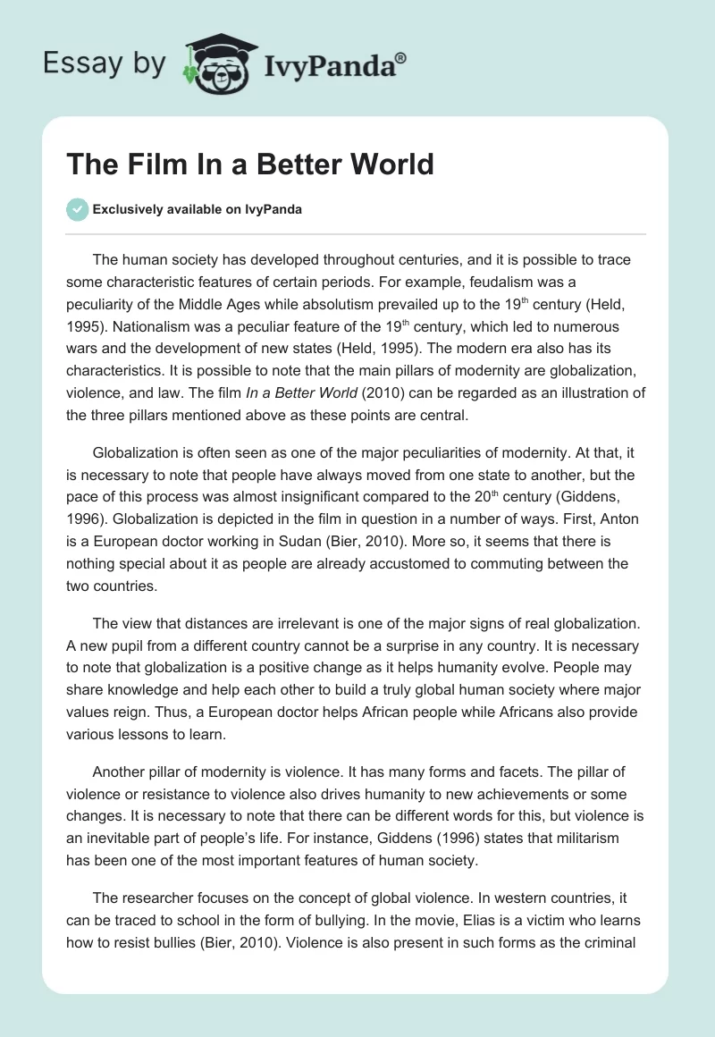 The Film "In a Better World". Page 1