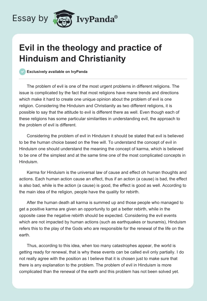 Evil in the Theology and Practice of Hinduism and Christianity. Page 1