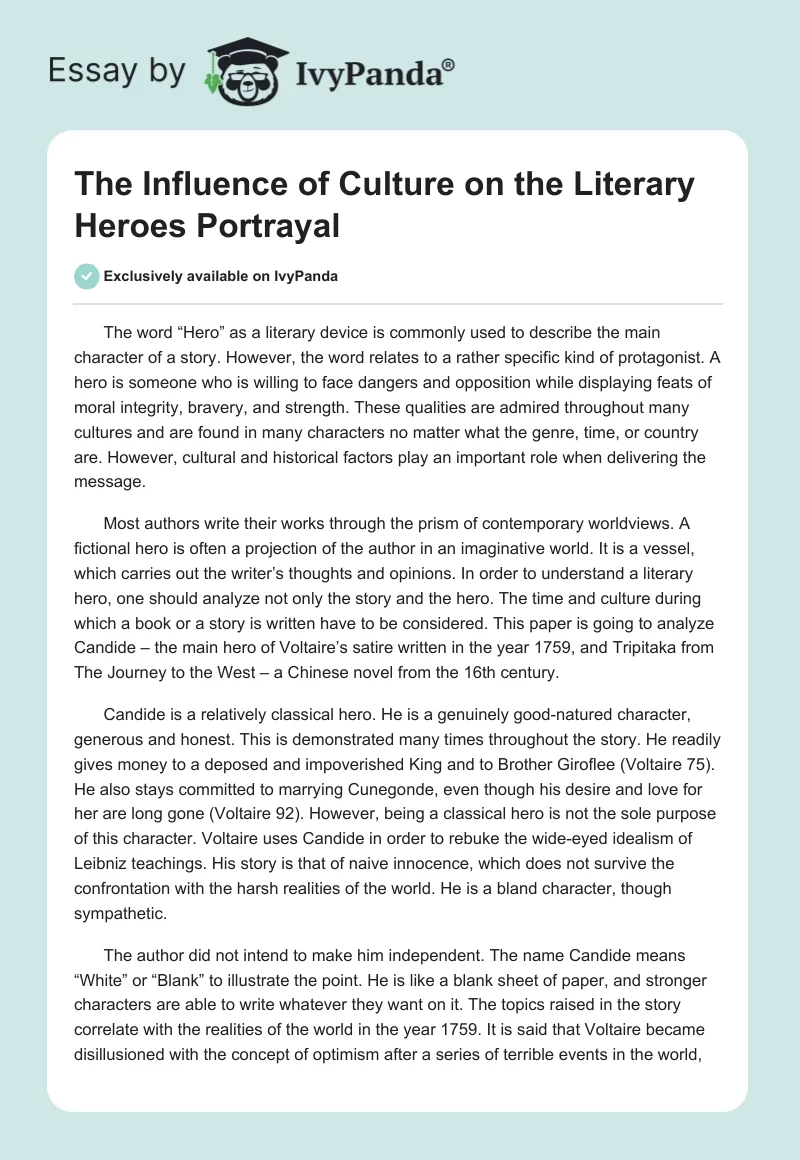 The Influence of Culture on the Literary Heroes Portrayal. Page 1