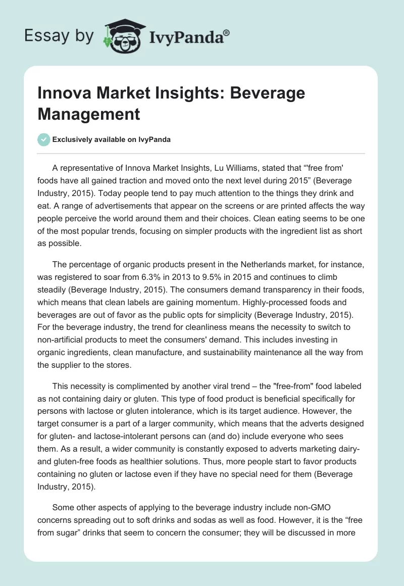 Innova Market Insights: Beverage Management. Page 1