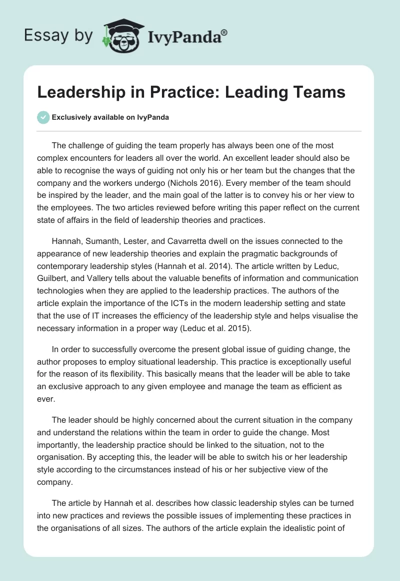 Leadership in Practice: Leading Teams. Page 1