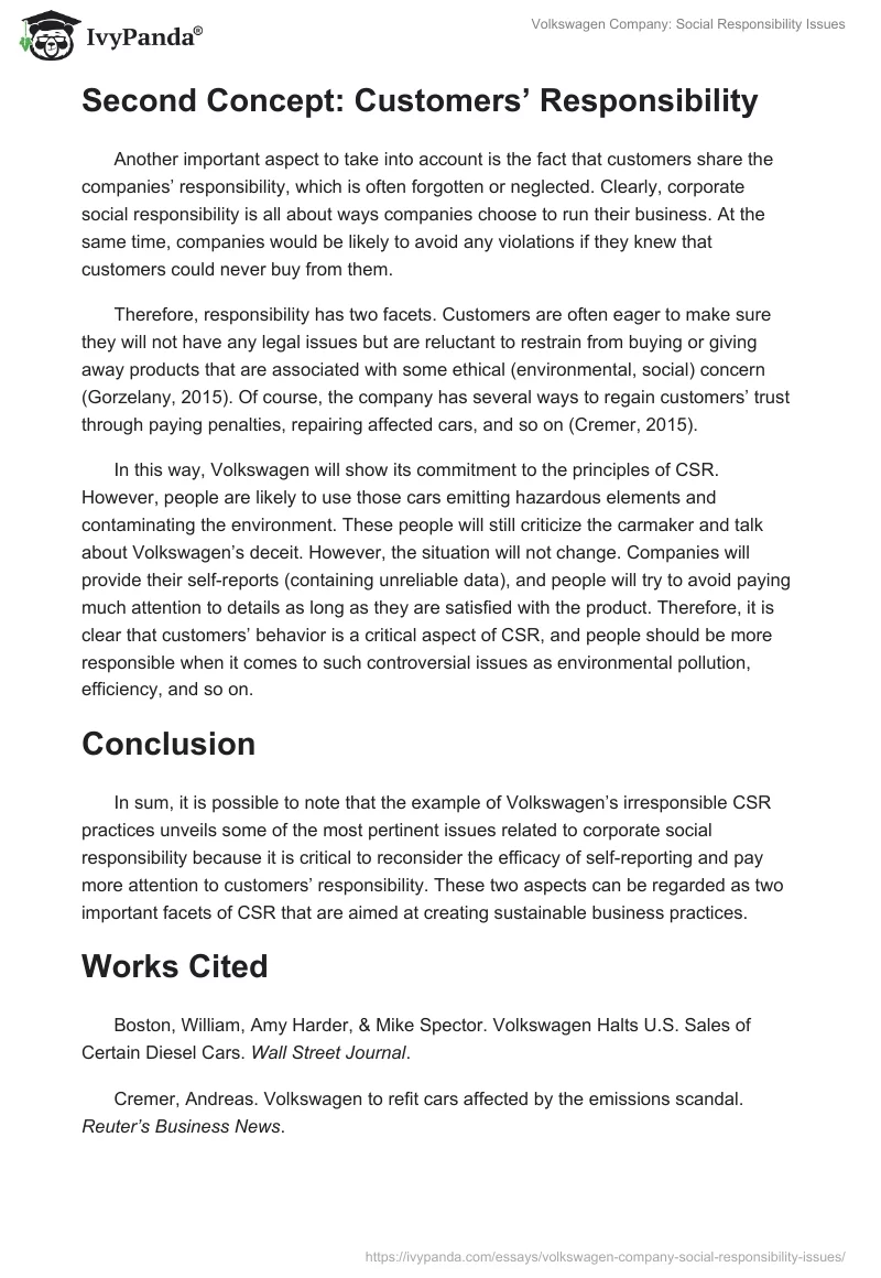 Volkswagen Company: Social Responsibility Issues. Page 2
