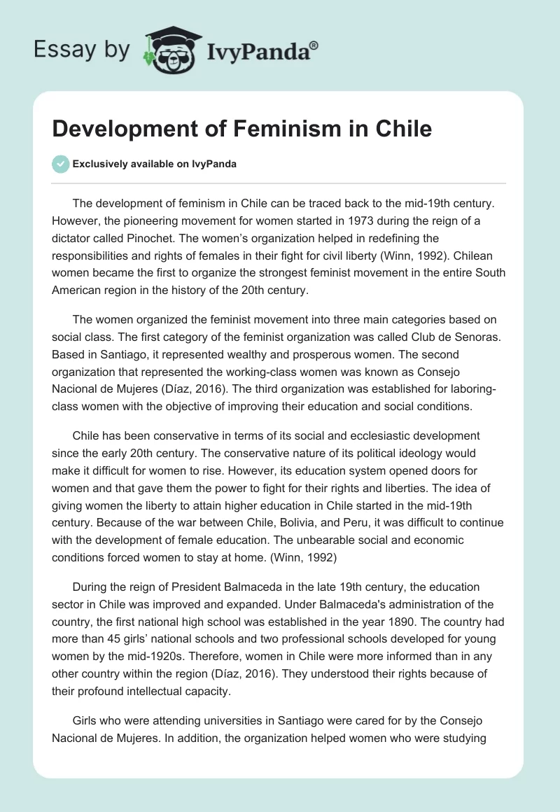 Development of Feminism in Chile. Page 1