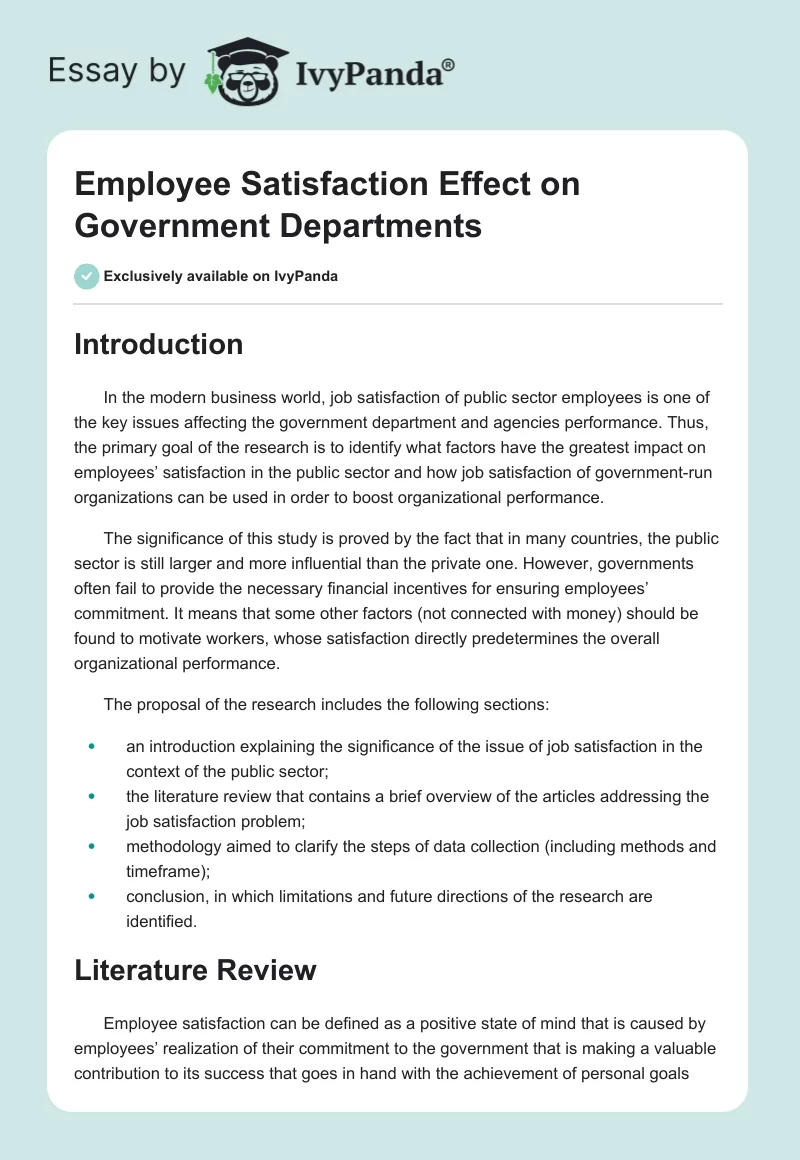 Employee Satisfaction Effect on Government Departments. Page 1