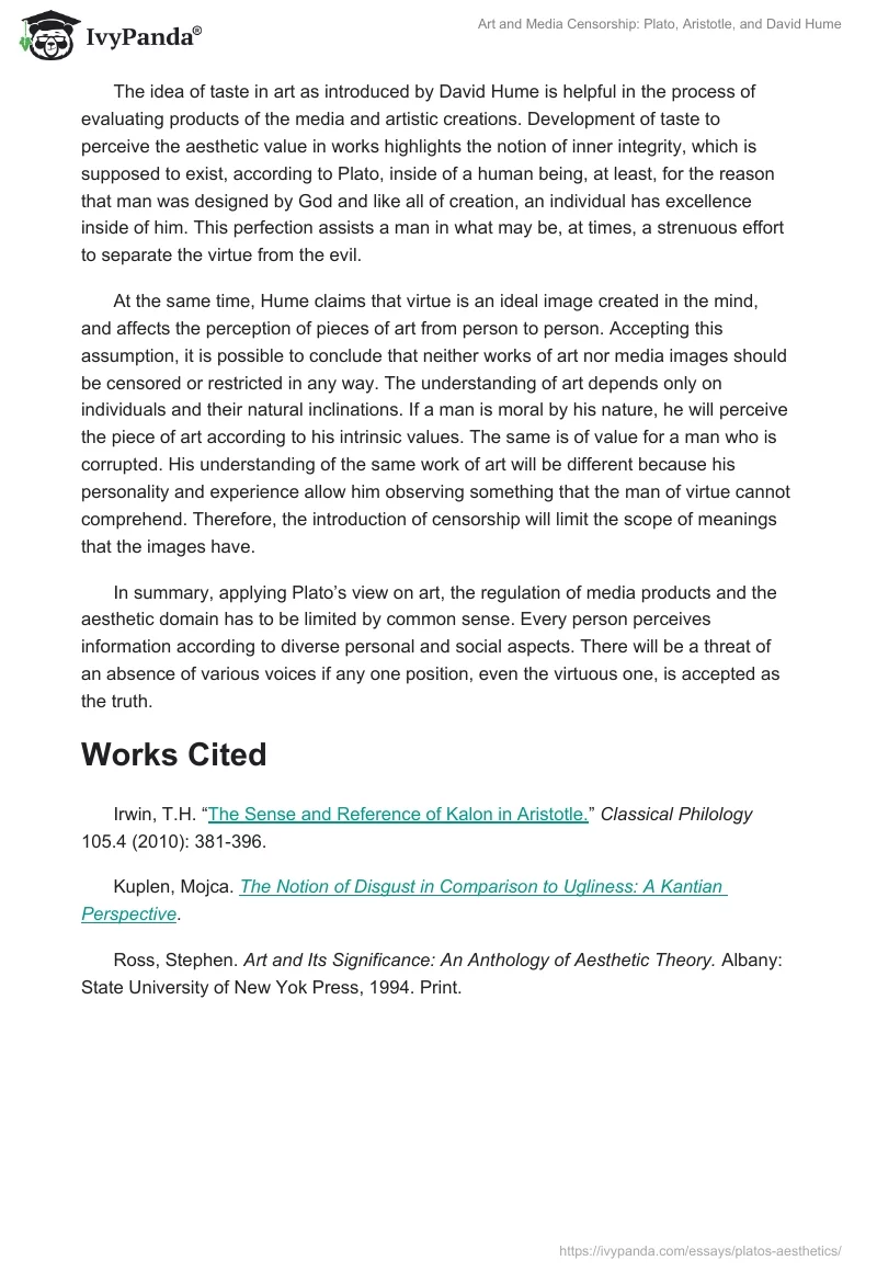 Art and Media Censorship: Plato, Aristotle, and David Hume. Page 3