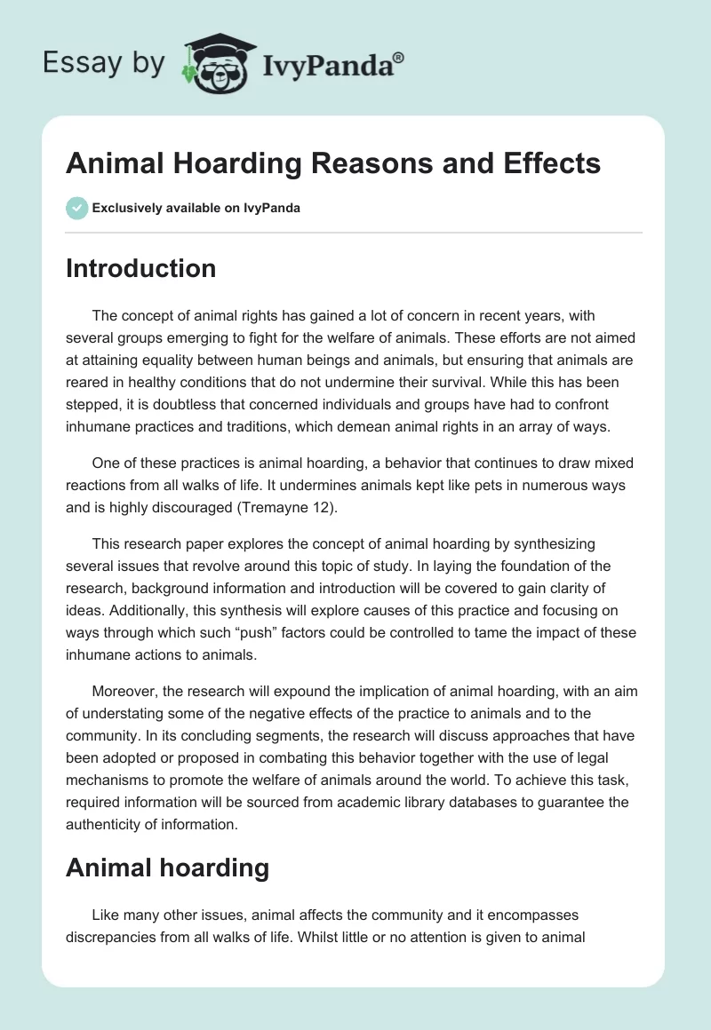 Animal Hoarding Reasons and Effects. Page 1