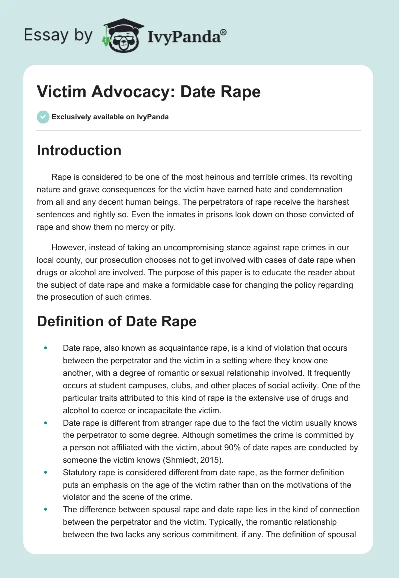 Victim Advocacy: Date Rape. Page 1