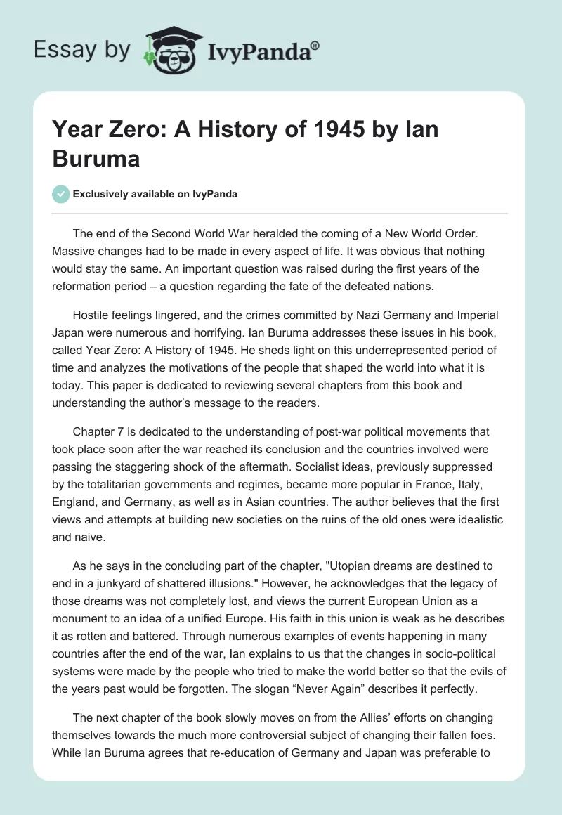 "Year Zero: A History of 1945" by Ian Buruma. Page 1