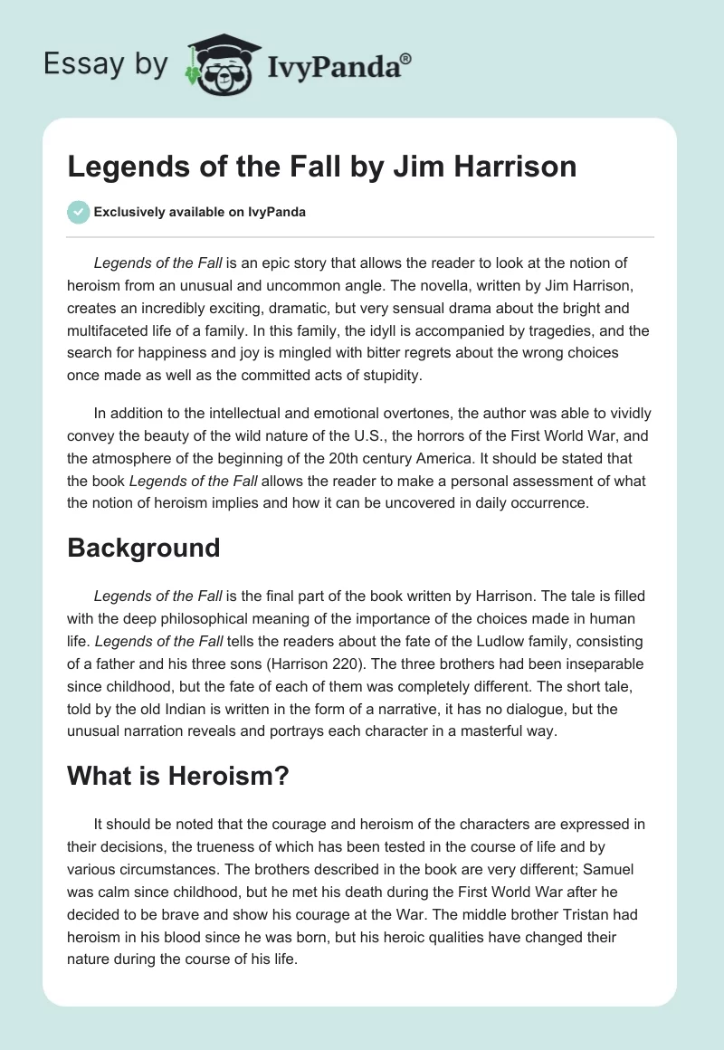 "Legends of the Fall" by Jim Harrison. Page 1
