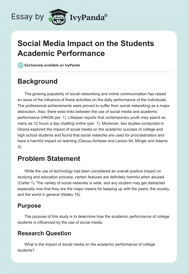 Social Media Impact on the Students Academic Performance. Page 1