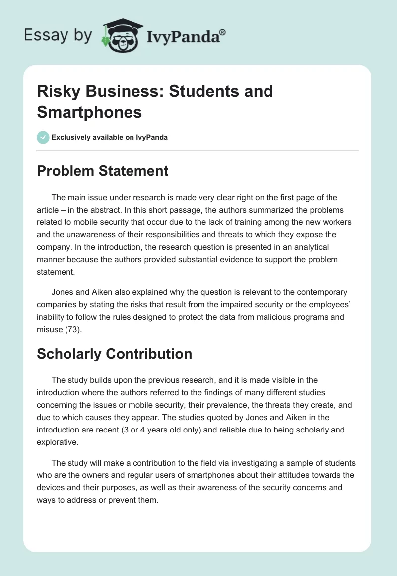 Risky Business: Students and Smartphones. Page 1