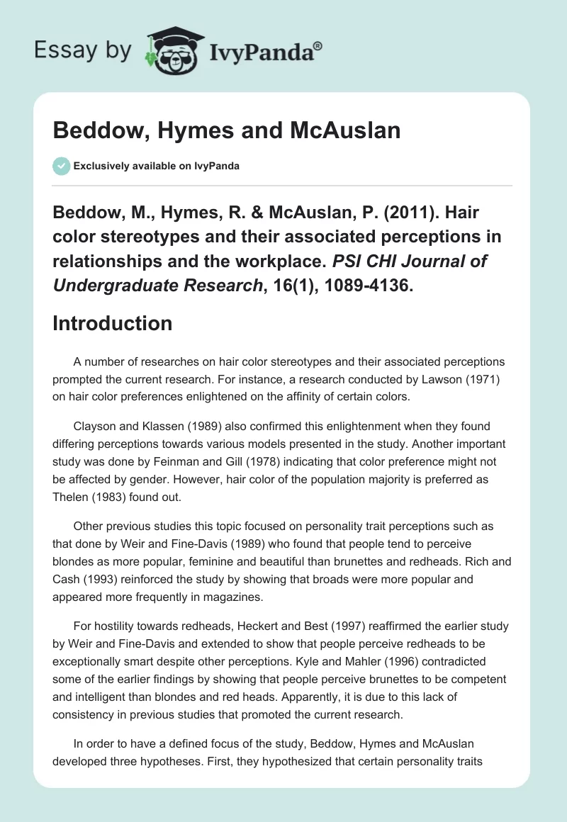 Beddow, Hymes and McAuslan. Page 1