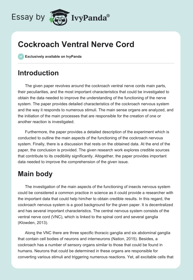 Cockroach Ventral Nerve Cord. Page 1