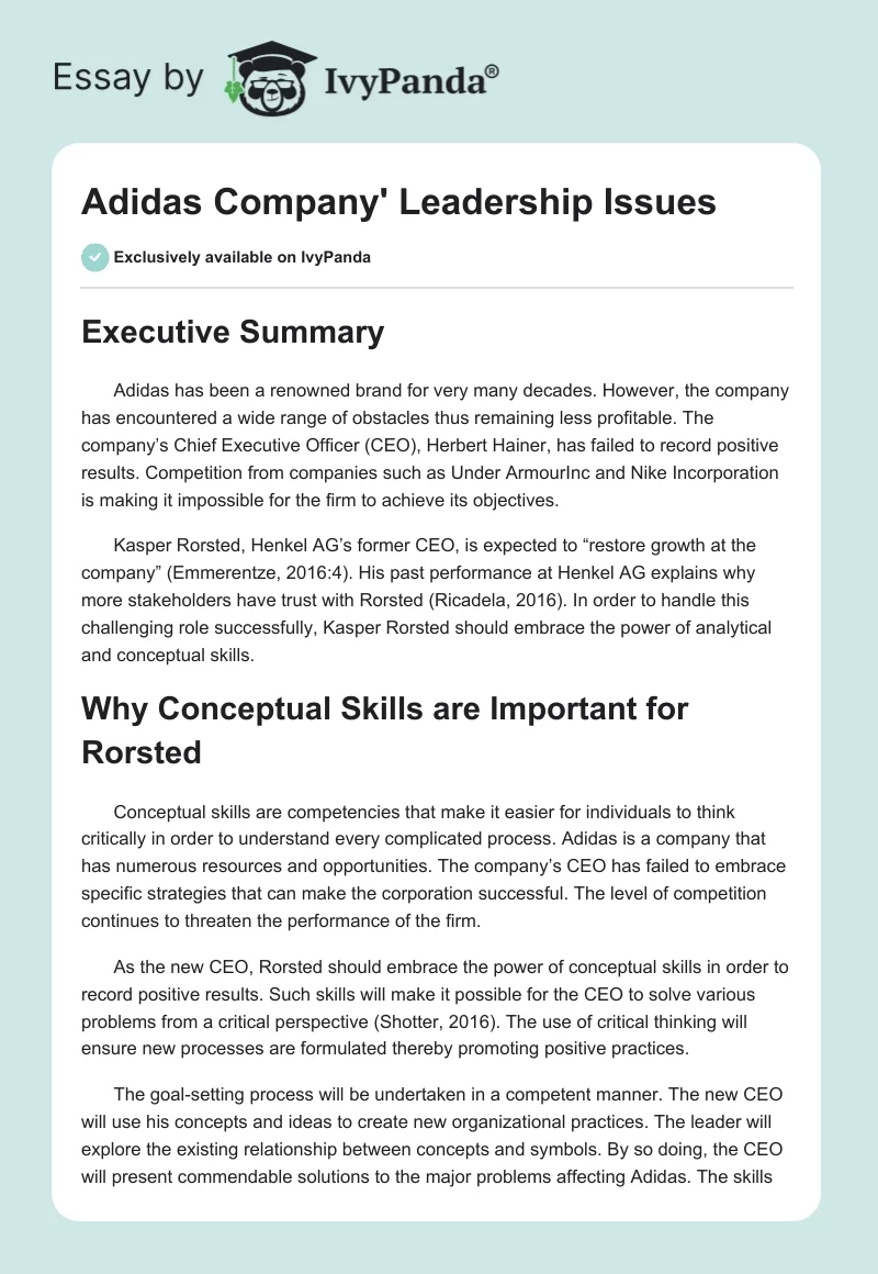 Adidas Company' Leadership Issues. Page 1