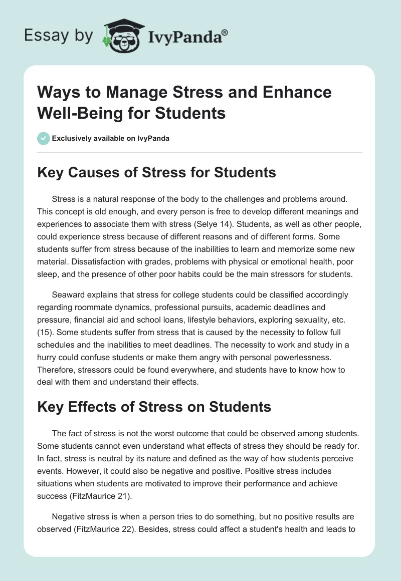 Ways to Manage Stress and Enhance Well-Being for Students. Page 1
