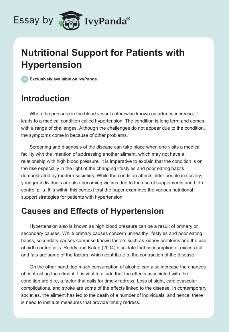 Nutritional Support for Patients with Hypertension. Page 1
