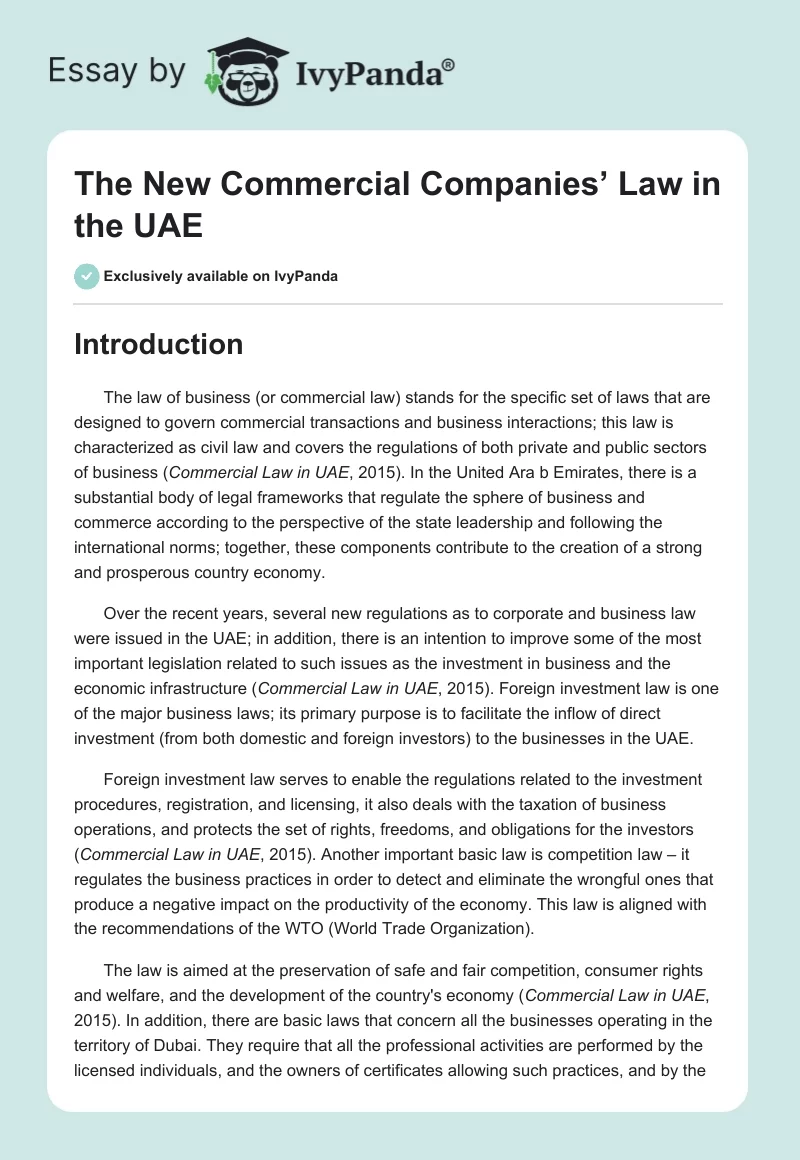 The New Commercial Companies’ Law in the UAE. Page 1