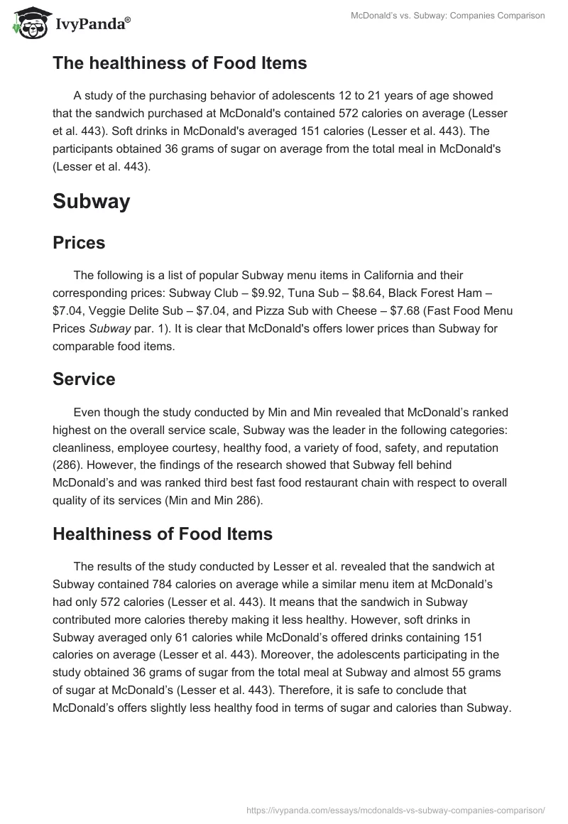 McDonald’s vs. Subway: Companies Comparison. Page 2