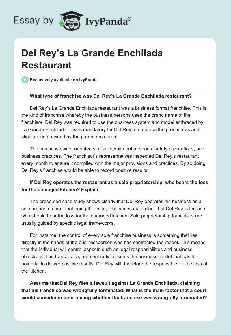 Del Rey’s La Grande Enchilada Restaurant. Page 1