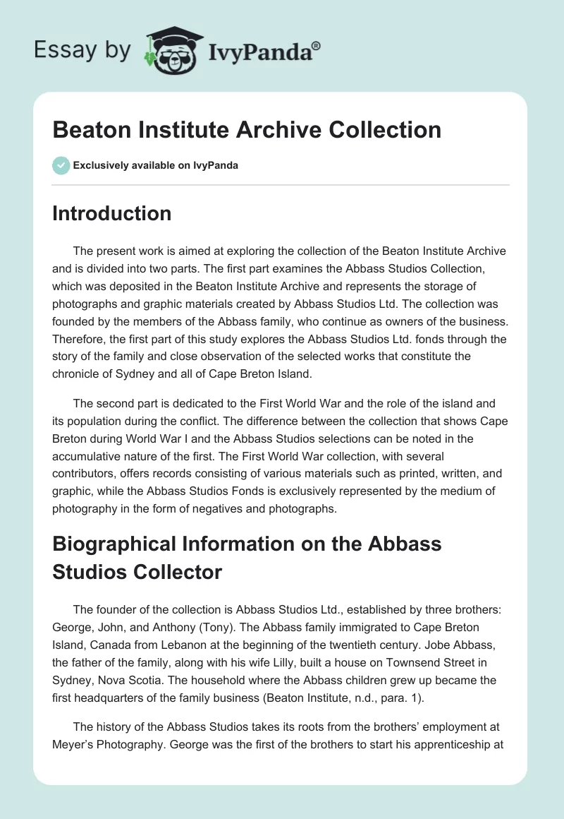 Beaton Institute Archive Collection. Page 1