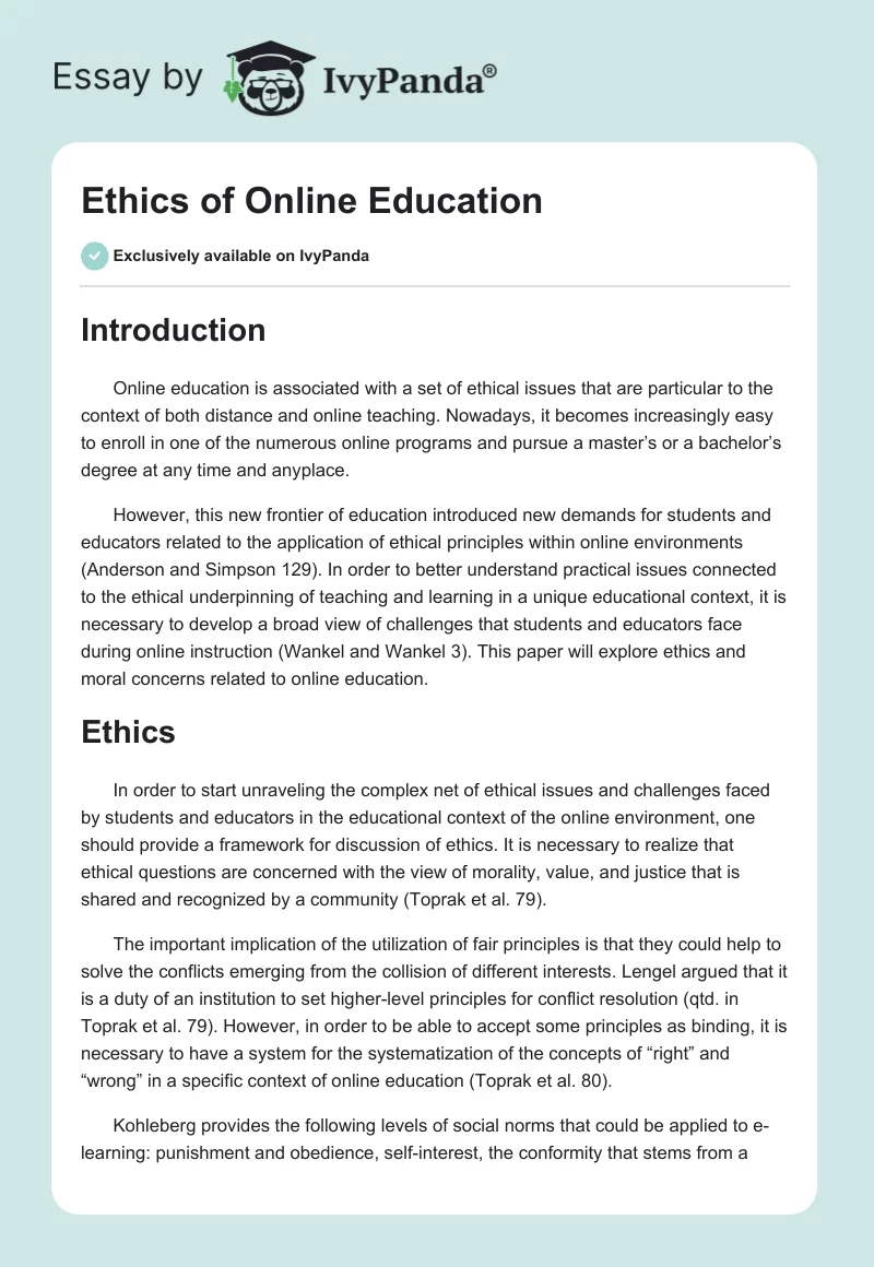 Ethics of Online Education. Page 1
