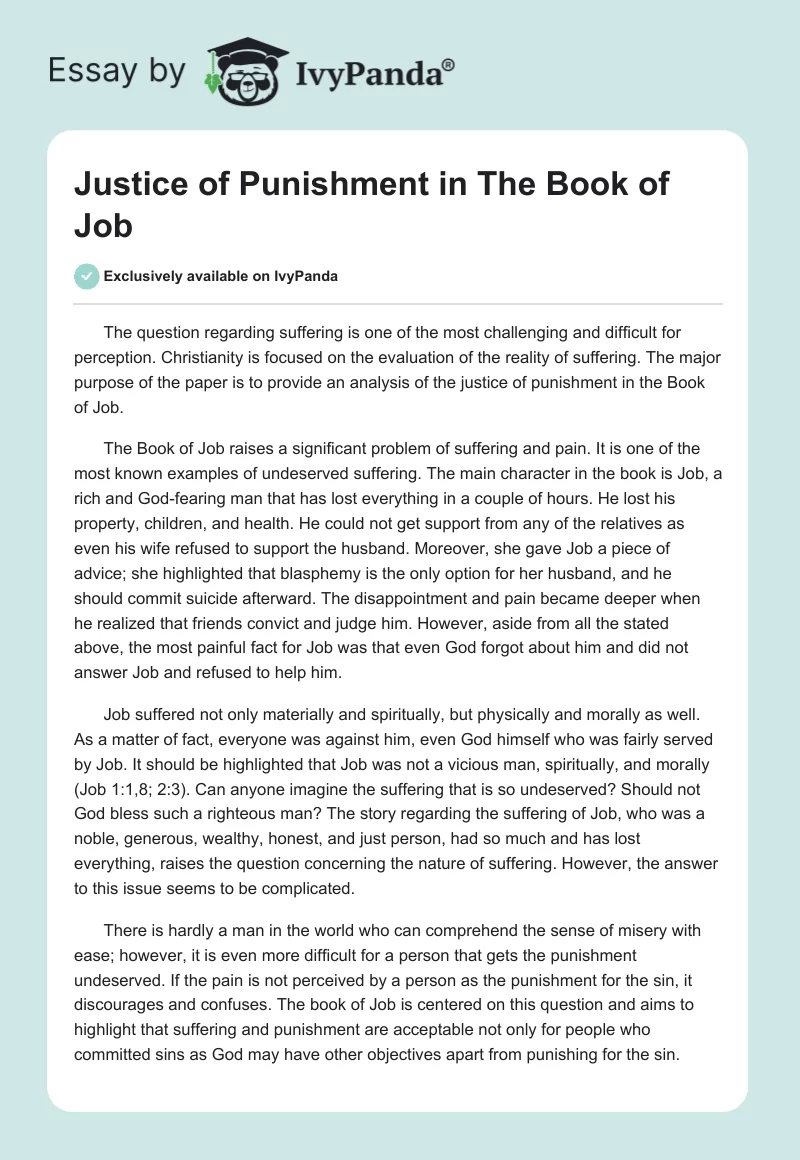 Justice of Punishment in "The Book of Job". Page 1