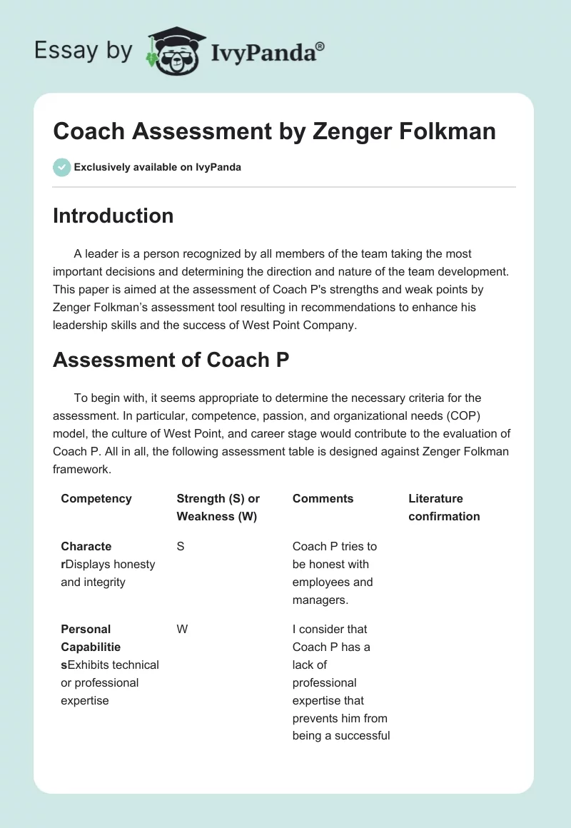 Coach Assessment by Zenger Folkman. Page 1