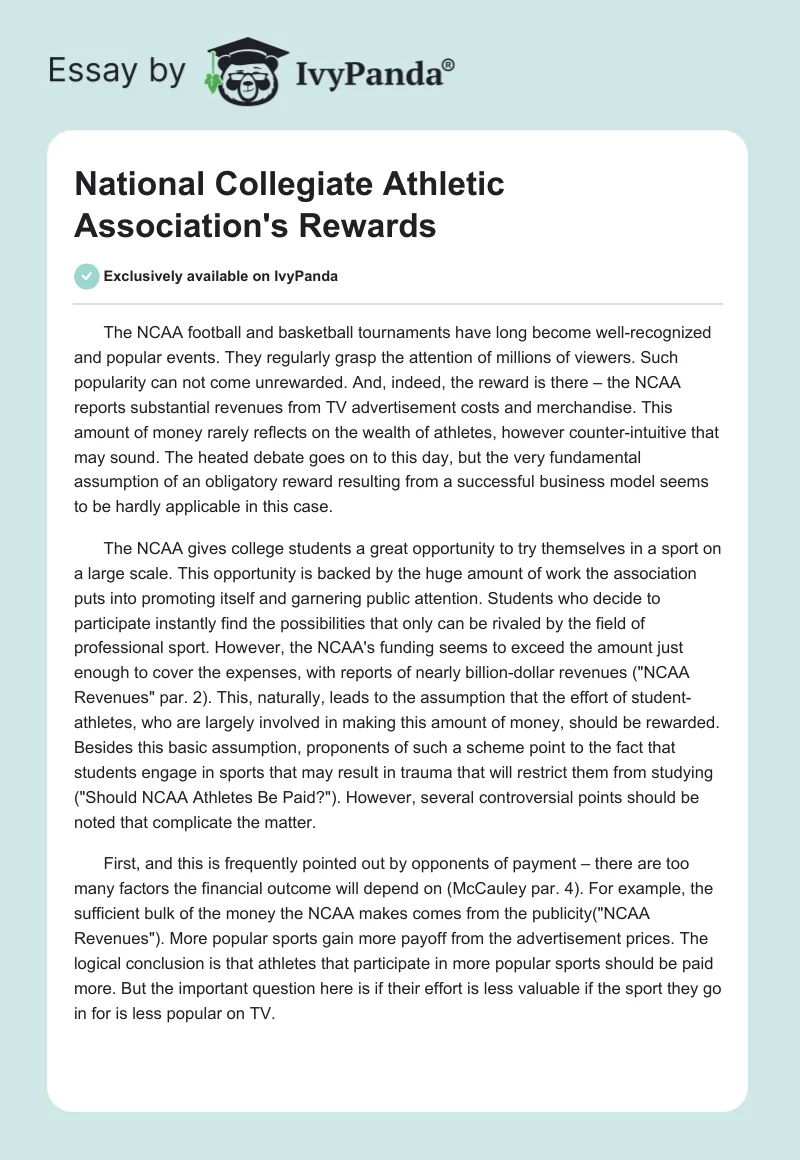 National Collegiate Athletic Association's Rewards. Page 1