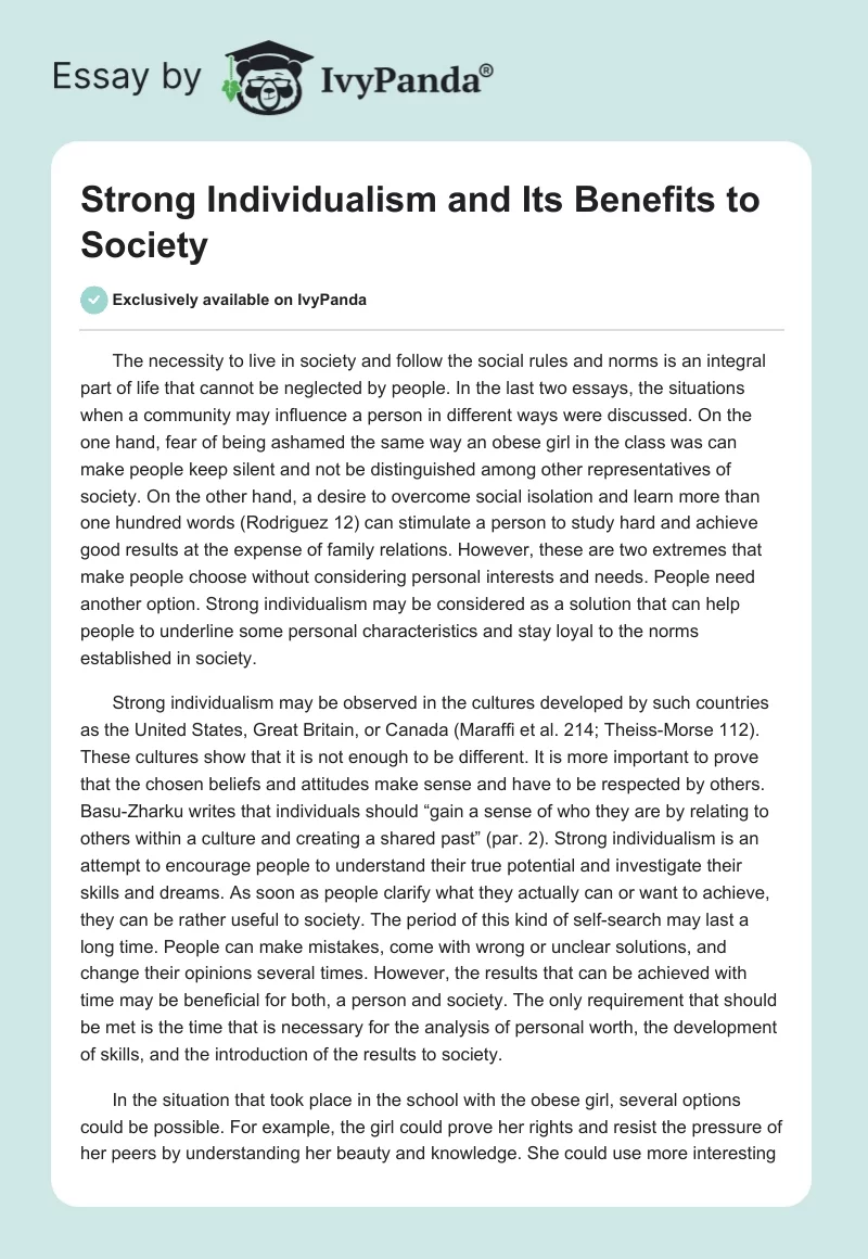 Strong Individualism and Its Benefits to Society. Page 1