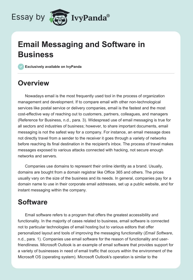Email Messaging and Software in Business. Page 1
