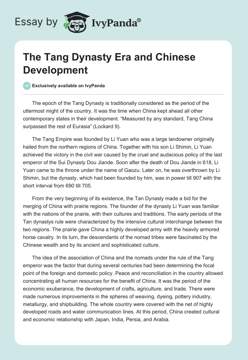 The Tang Dynasty Era and Chinese Development. Page 1