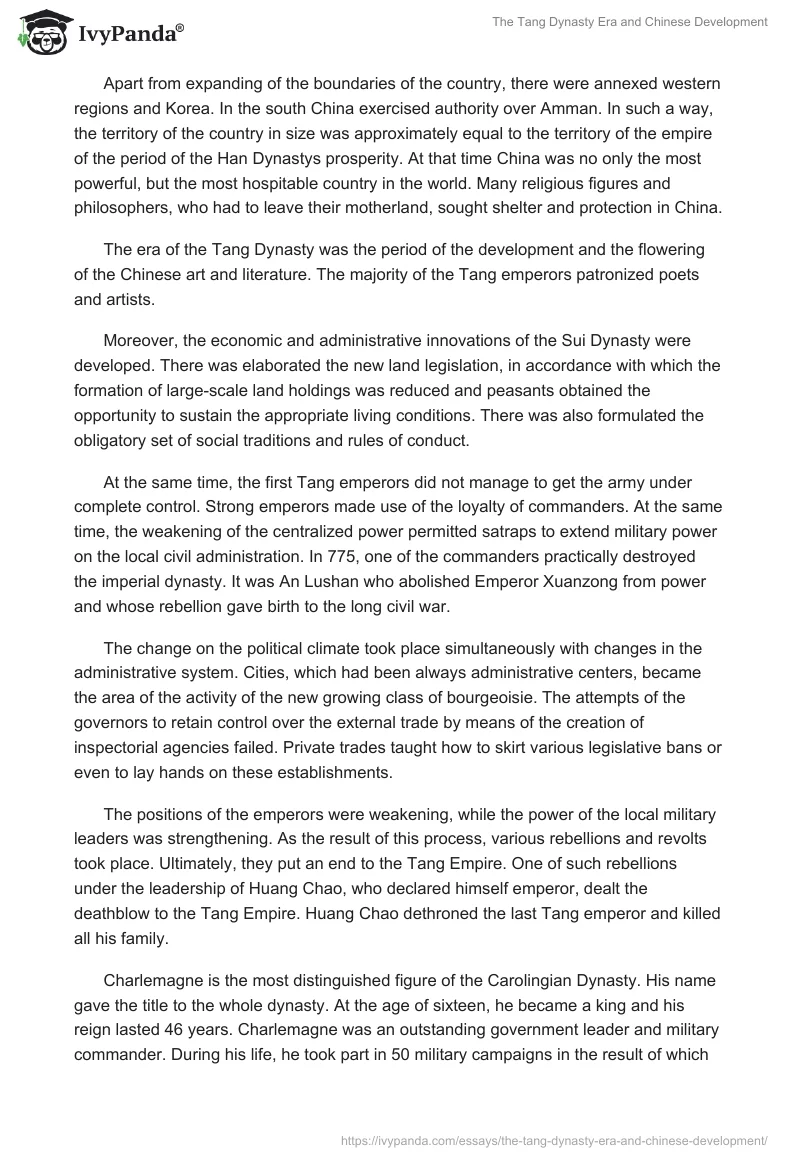 The Tang Dynasty Era and Chinese Development. Page 2