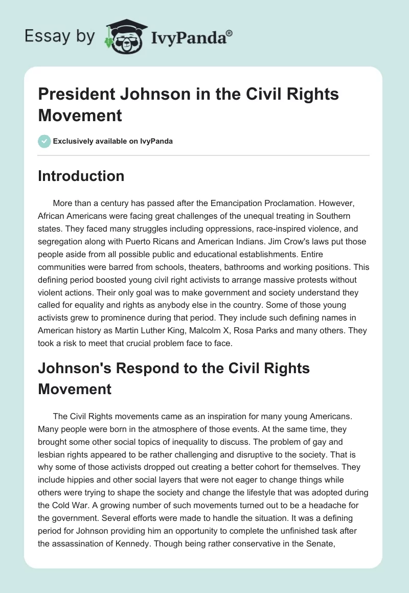 President Johnson in the Civil Rights Movement. Page 1