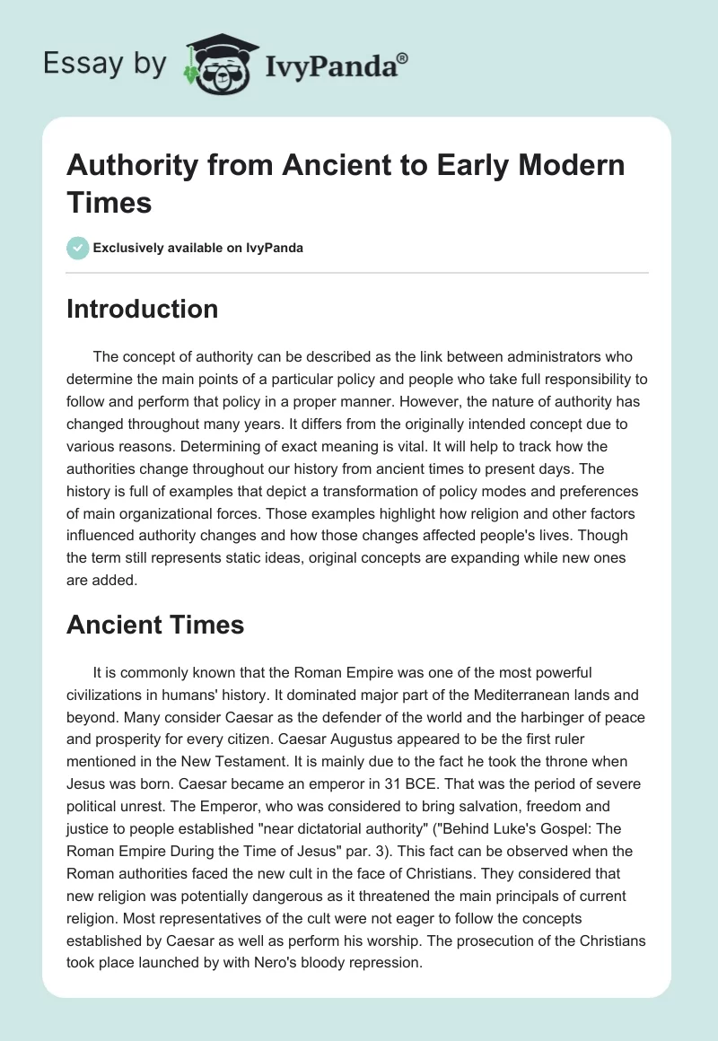 Authority from Ancient to Early Modern Times. Page 1