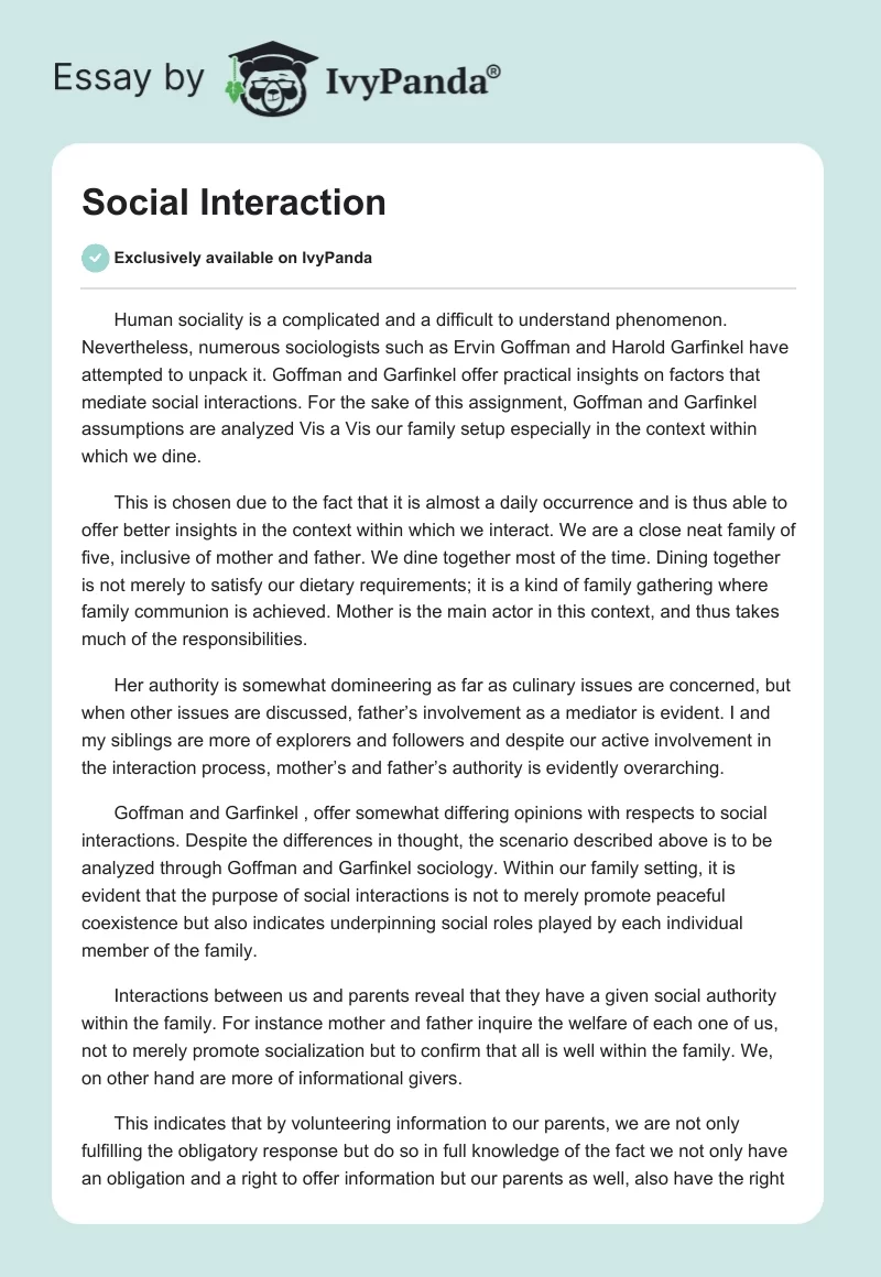 Social Interaction. Page 1