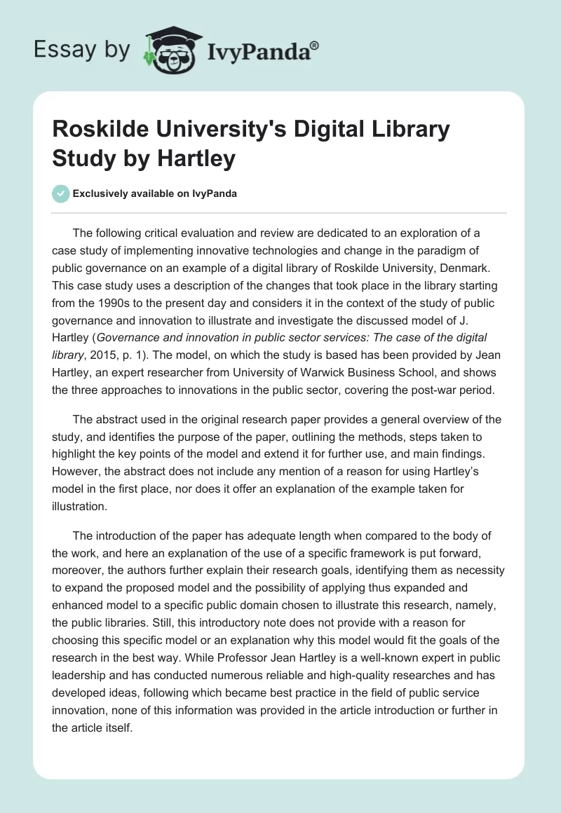 Roskilde University's Digital Library Study by Hartley. Page 1