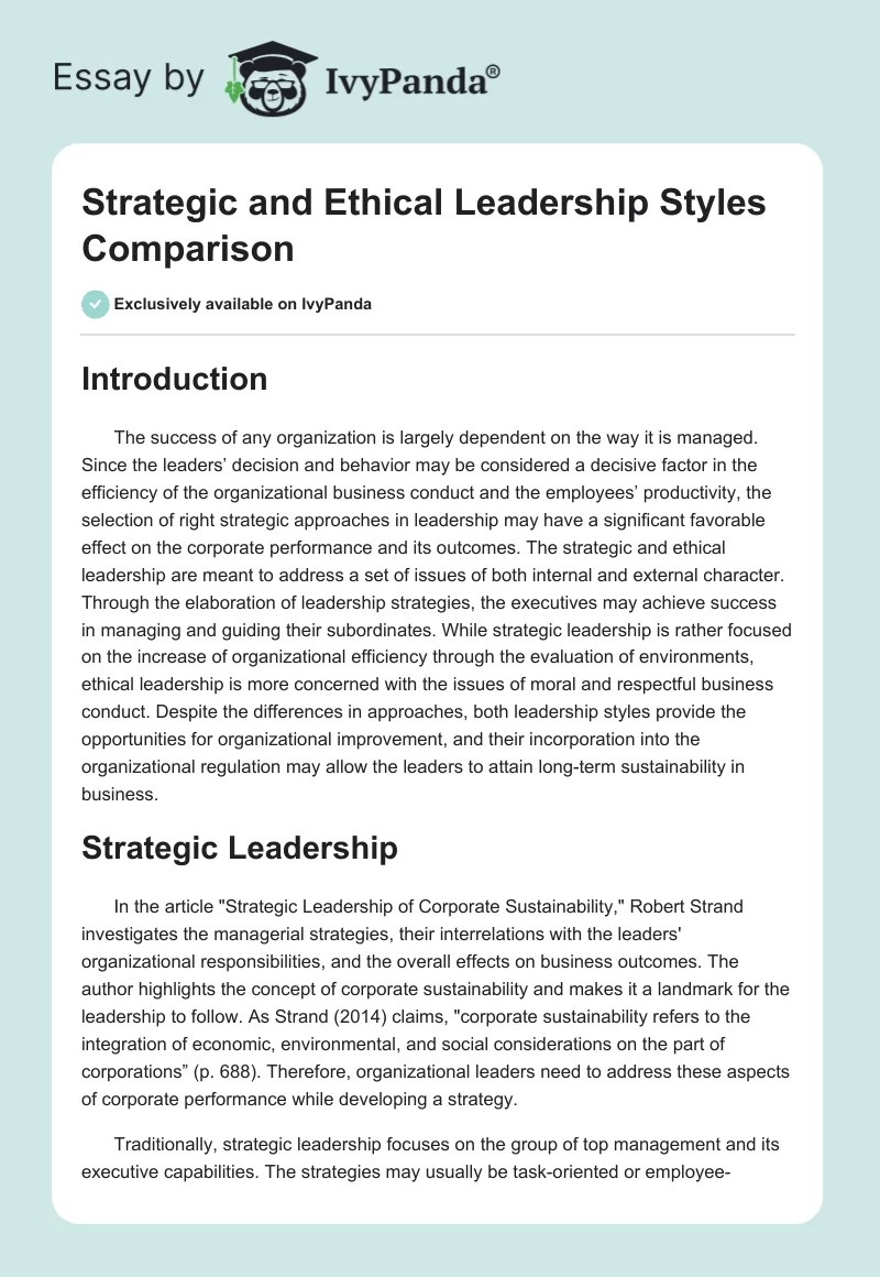 Strategic and Ethical Leadership Styles Comparison. Page 1