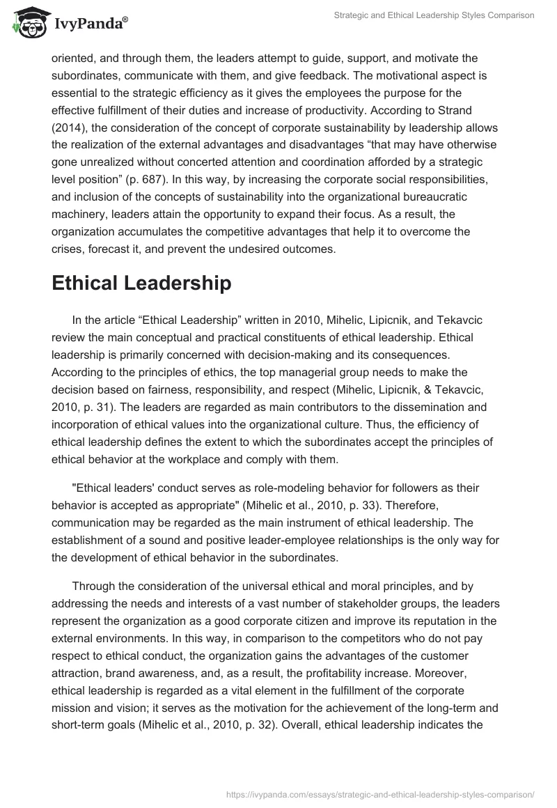 Strategic and Ethical Leadership Styles Comparison. Page 2