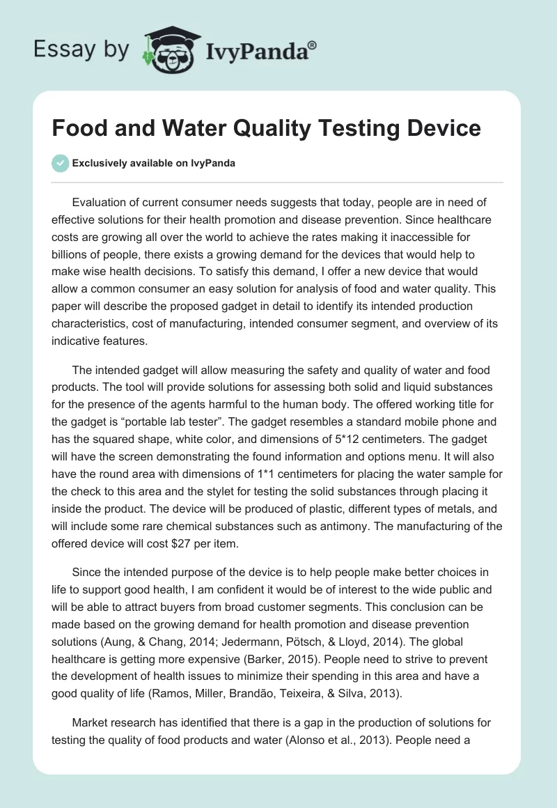 Food and Water Quality Testing Device. Page 1