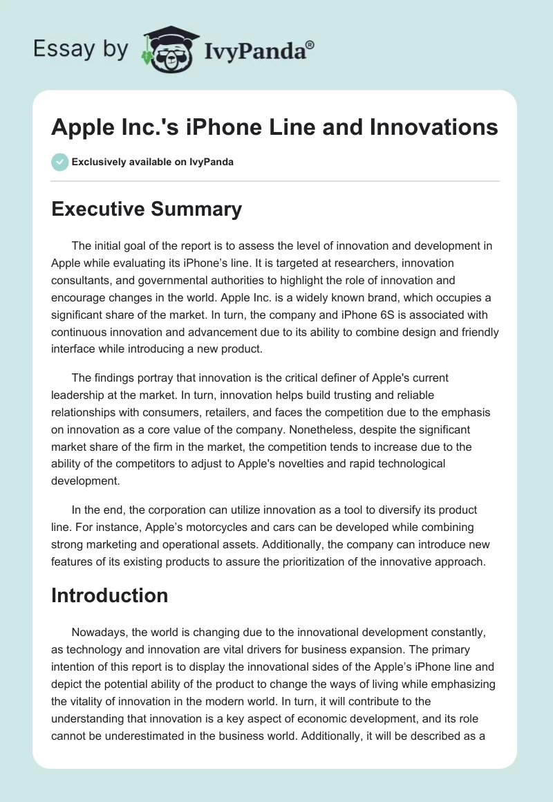 Apple Inc.'s iPhone Line and Innovations. Page 1