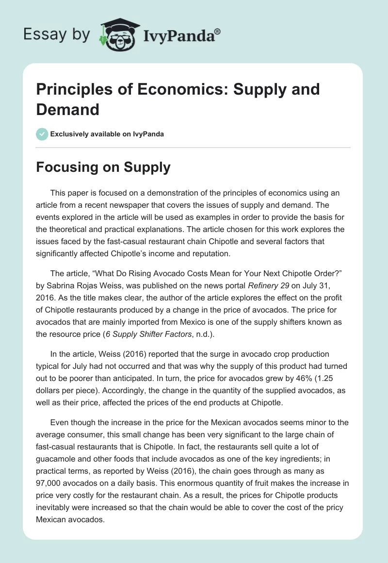 Principles of Economics: Supply and Demand. Page 1
