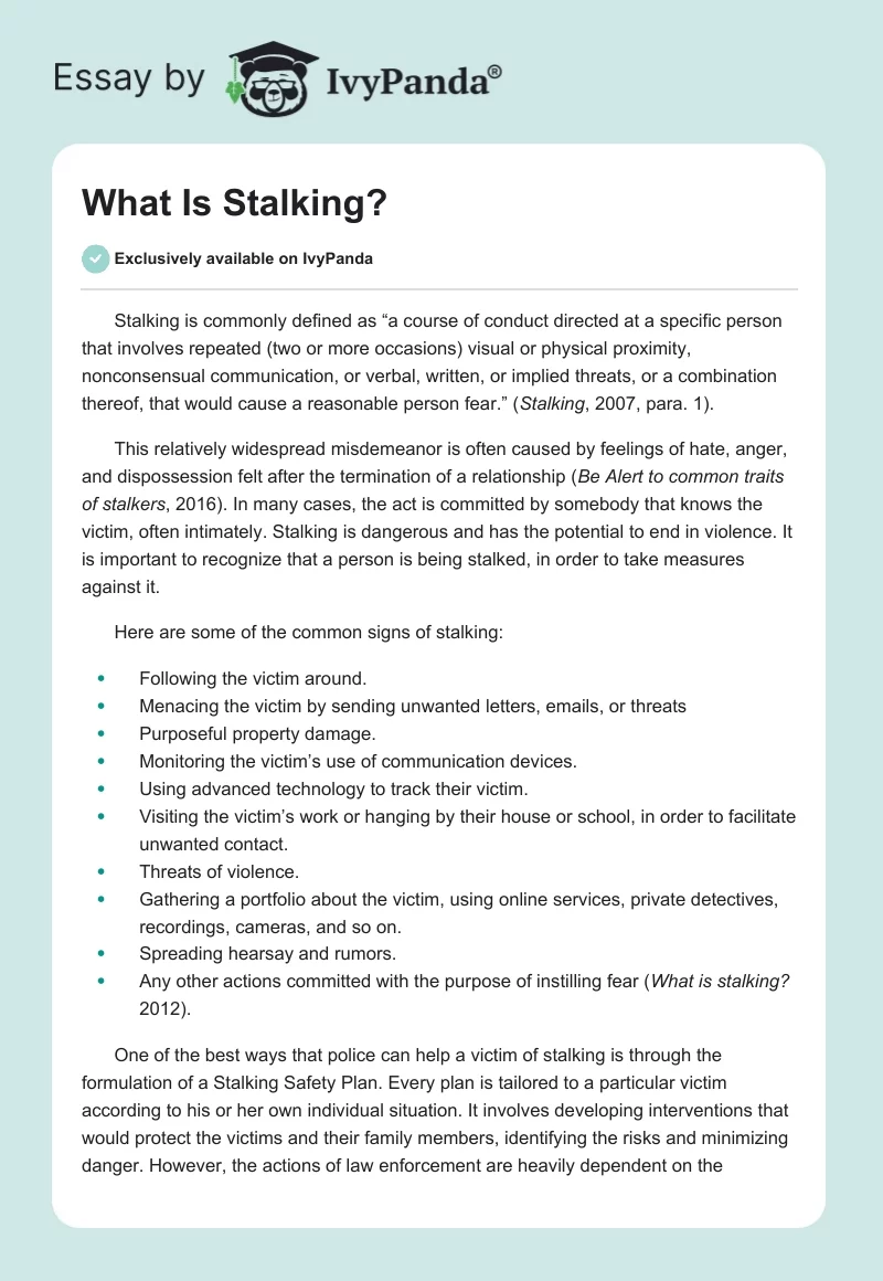 What Is Stalking?. Page 1