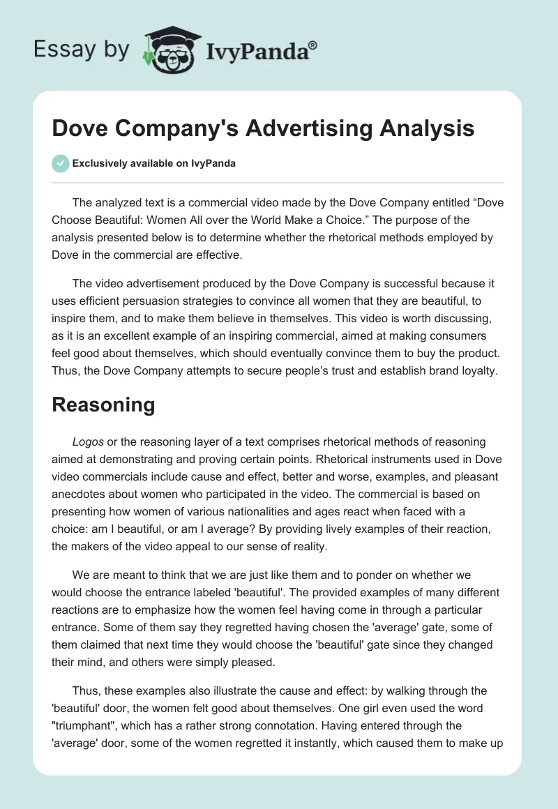 Dove Company's Advertising Analysis. Page 1