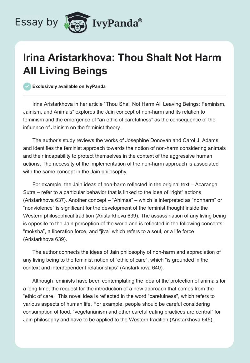 Irina Aristarkhova: Thou Shalt Not Harm All Living Beings. Page 1