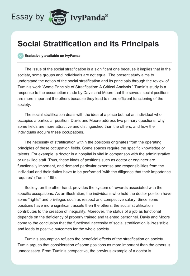 Social Stratification and Its Principals. Page 1