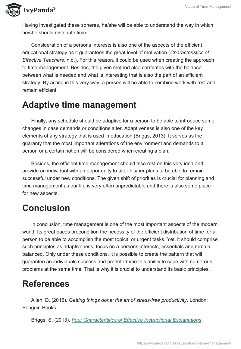 Value of Time Management. Page 2
