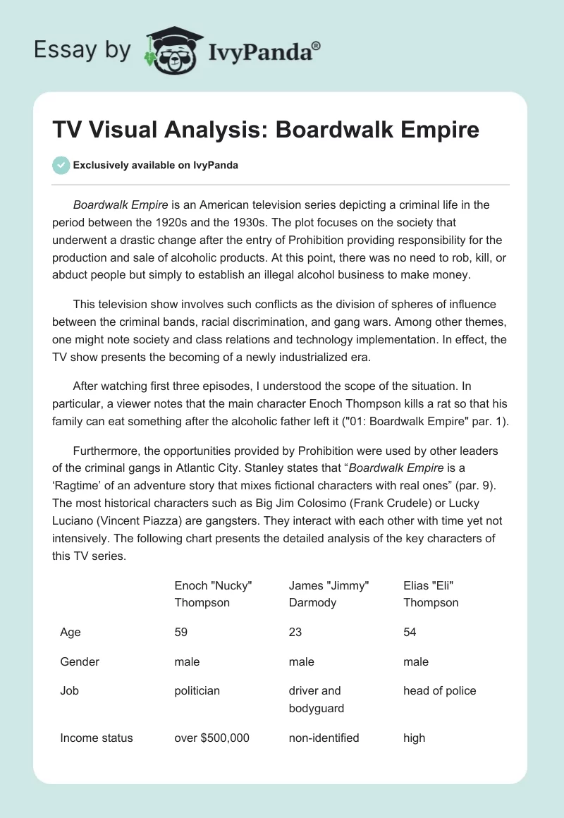 TV Visual Analysis: Boardwalk Empire. Page 1