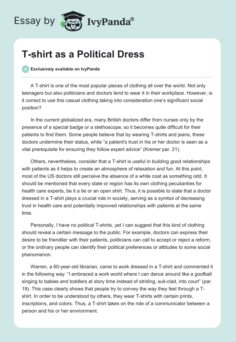 T-shirt as a Political Dress. Page 1
