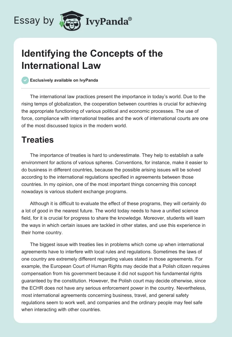 Identifying the Concepts of the International Law. Page 1